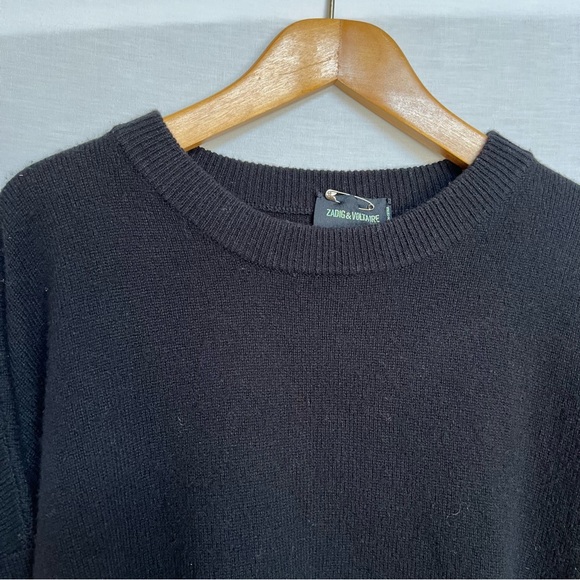 Zadig & Voltaire Black Wool & Cashmere Blend Star Motif Crew Neck Sweater. Sz XS - Picture 3 of 13